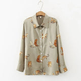 New Women Vintage Leopard Print Black Shirt Long Sleeve Button Up Chiffon Blouse Summer Casual Tops Feminina Blusa