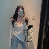 Fongt Female Slim Sexy Low Collar White Foreign Style Long Sleeves With Bottom Shirt 2024 Autumn New Slim