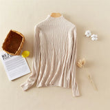 New-Coming Spring Autumn Tops Solid Slim Turtleneck Pullovers Female Thick Soft Knitted High Street Women