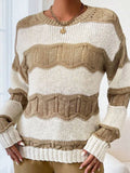 Fongt Autumn And Winter Three-Dimensional Striped Mahjong Loose Knitted Long-Sleeve Round Jumper Woman