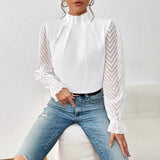 Fongt Spring And Autumn New Solid Color Half Height Folding Spliced Wavy Lotus Leaf Side Long Sleeve Yarn Cloth