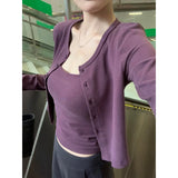 Fongt Early Autumn Hip New Simple Casual Babes Vest Sling With Long-Sleeved Open Shirt Casual Top