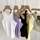 Fongt Cotton Slim Elastic Vest Female Spring And Summer New Pure Color Contracted Inside And Outside The Navel Base Sling-Outfit