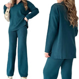 Fongt 2025 New Solid Fashion Collar Loose Leisure Knitting Two Sets Of Women