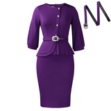 Fongt New Elegant Elastic Body Repair Collared High-Waisted Temperament With Hips Solid-Colored Dress