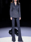 STREET Newest 2023 Designer Runway Suit Set Women's Slim Fitting Diamonds Blazer Flare Pants Suit