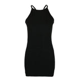 Fongt Spring And Summer Sexy Ribbed Small Halter Dress Solid Color Knit Show Thin Commuter