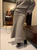 Fongt Xixi 2025 Winter French Temperament Clear Thin High-Waist Wool Hairy Skirt With Hip Fishtail Skirt 85325