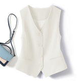 Fongt V-Neck Small Suit Vest Female Outside With Vintage Short Fold Wear Stylish Vest Horse Jacket Sleeveless Vest Top-Outfit