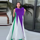 Fongt Summer New Fashion Match Gilled Waist Palette Sling Dress