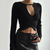 Fongt 2023 Hot Style Dress Sexy Hot Girl Hollow Out Knit Thread Long Sleeve Crop
