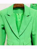 QUALITY Newest 2023 Designer Runway Suit Set Women's Career Fashion Single Button Slim Fitting Blazer Flare Pants