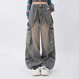 Fongt Women Autumn Dopamine Wearing Retro Work Pants To Make Old Pocket Design Straight Trousers
