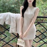 Fongt Summer New Sexy White Knitted Dress Female Korean Version Thin Waistless Sleeveless Bottom Bag