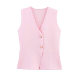 Fongt New Gold Button Knitted Vest Small Folding Splicing Skirt Set