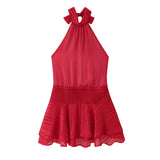 Fongt Women's Dress 2025 New Temperament Fashion Hanging Neck Density Dress