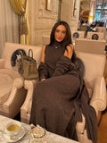 Fongt Knitted Cardigan + Long Skirt Suit Woman Body Simple Elegant Temperament Afternoon Tea Party