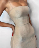 Sexy Nightclub Dress Tight Shoulder Strap Slim Flash Dresses Women's Mini Party