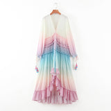 Fongt Summer/Winter Women's Ebay Deep V Long-Sleeved Gradient Printed Dress Dress