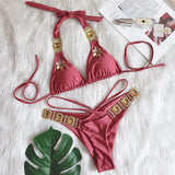 Fongt New Bikini Sexy Crystal Diamond Swimsuit Bandage Split Vintage Swimsuit