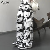 Cargo Pants Tie Dye Harajuku Streetwear Women Wide Leg High Waisted Trousers Punk Oversize Aesthetic Korean