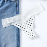 Fongt Breathable Thread Cotton Splicing Lace T-Shirt Cotton Lace Lace Side Large Size Low-Rise T-Pants Ladies Trousers