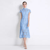 Fongt Sister Fan 2025 Round Collar Short-Sleeved Water-Soluble Lace Hollow Waist-To-Sleeves