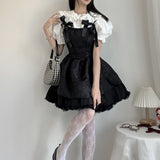 Autumn Goth Jacquard Cake Dress Dark Bow Robe Tunic Dresses Gothic Summer Vestido Feminino Speghetti Strap