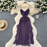 Fongt Fan Design Careful Machine Kinry Sling Dress Woman 2025 Summer Folds To Receive Irregular Dress