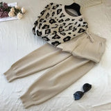 Print Knitted 2 Piece Sets For Women Casual Loose V-neck Sweater Pullovers Outfits And Contrast Color Harem Pants