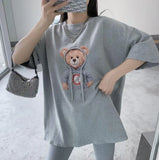 Womens T-Shirts Oversized Couple Tee Cute Diamonds Rope Bear Tshirt Summer Loose Casual Kawaii Crew Neck Tops Plus