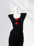 Fongt Crocheted Stereo Rose Sleeveless Sweater Summer Thin Big Round Collar Small Flying Sleeve Jacket Female French-Outfit