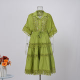 Fongt Court Style Lace Lace Hollow Hook Short Blouse High-Waisted Lace Spliced Skirt Suit