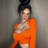 Pullover Solid Deep V-neck Long Sleeve