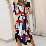 Print Tie-Up Turn-Down Collar Midi