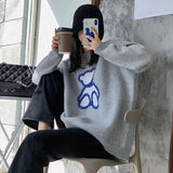 New 2021 Spring Autumn Women Sweater Korean Style Bears Cute Elegant Oversized Retro Wild Pullover Lady Tops