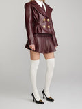 The New Burgundy Short Jacket Jacket Pleated Skirt Suit Female-Outfit