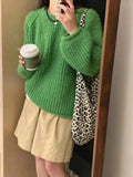 Fongt Wind Soft Waxy Candy Color Round Collar Sweater Female Autumn And Winter Loose Thick Needle And Thick Knit Sweater Overjacket-Outfit
