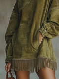 Fongt Women's Ins Long-Sleeved Solid Color To Make Old Tidsus Splicing Edss And Dress Dresses
