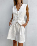 Fongt Design Cotton Suit Vest Suit Women's Summer Leisure Sleeveless Vest Shorts Two-Set