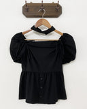 New Drawstring Bow Shirts & Blouses Square Collar Blusas Short Sleeve Camisas Loose Hem Ropa Mujer Summer Halter Tops-Outfit
