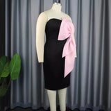 Fongt Sexy One-Word Shoulder Dress With Chest-Colored Bow Dress Dress Dress Dress
