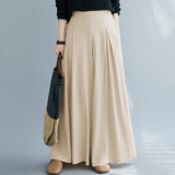Women Elastic Waist Wide Leg Pants Loose Autumn Trousers Culottes Elegant Office Ladies Casual Palazzo Work