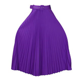 Fongt With Belt Women's New High-Waisted Skirt Swing Medium Long Folded Temperament Half-Body Skirt