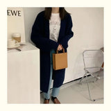 Knitted Cardigan Women's Medium-Long Style Korean Version Of The New Coarse Wool Outside The Lazy Style Solid Color Loose Sweater Jacket-Outfit