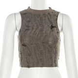 2024 Summer New Women's Fashion Trend Round-Neck Sleeveless Closed Umbilical Pocket