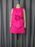 Fongt Temperament Round Collar Sleeveless Dress Three-Dimensional Flower A Set Up A Famous Party Evening Dress Dress Dress