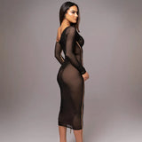 Fongt 2024 The New Women's Long Sleeve Mesh Splicing Inclined Shoulder Long Temperament Pleated Dress