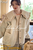 Cute Lace Ruffled Collar Doll Plush Coat Wool Jacket Autumn Winter Lamb wool