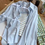 Fongt Collar Long-Sleeved Open Shirt With Thin Sunscreen Women 2025 Spring And Summer New Loose Blue Shirt